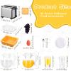 44 Pieces 1:12 Dollhouse Miniature Breakfast Kitchen Accessories Mini Toast Machine Bread Juice Milk Eggs Cups Fruits Plates Knife Fork Spoons for Dollhouse Kitchen Scene and Cake Topper Decor view 2