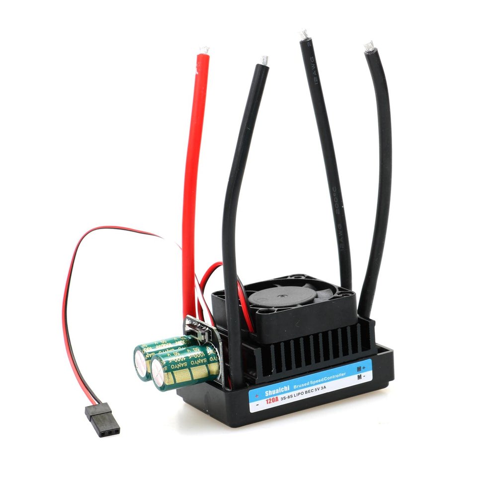 3S-8S Battery DC 12-35V 120A Industrial Bidirectional Brushed Motor ESC with Cooling Fan High Current Voltage Electric Speed Controller 3A BEC Air Cool for RC 1/5 Car Boat Tank