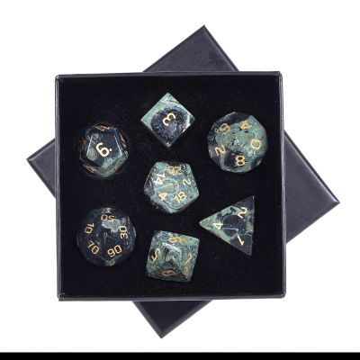 mookaitedecor 7 PCS Kambaba Jasper Crystal Polyhedral DND Dice Set, Polished Tumbled Stones Dices for RPG MTG Table Games Home Decoration