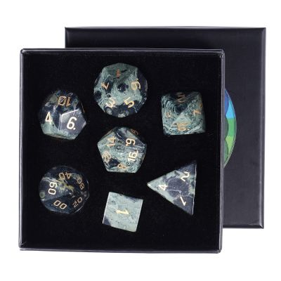 rockcloud Kambaba Jasper DND Polyhedral Dice Set of 7, Healing Crystal Stone Hand-Made Dices with Dice Box for RPG MTG Table Games Home Office Decor