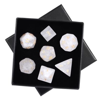 mookaitedecor 7 PCS Rock Quartz Crystal Polyhedral DND Dice Set, Polished Tumbled Stones Dices for RPG MTG Table Games Home Decoration