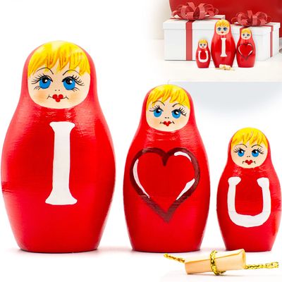 Valentines Day Nesting Dolls Set of 3 pcs - Valentines Day Decor - I Love You Gifts for Him - I Love You Gifts for Her