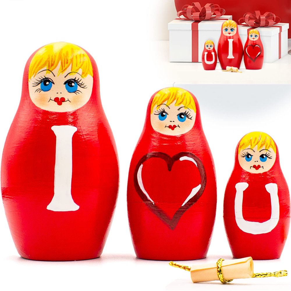 Valentines Day Nesting Dolls Set of 3 pcs - Valentines Day Decor - I Love You Gifts for Him - I Love You Gifts for Her