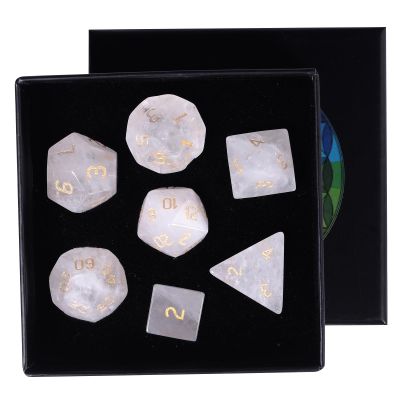 rockcloud Rock Quartz Crystal DND Polyhedral Dice Set of 7, Healing Crystal Stone Hand-Made Dices with Dice Box for RPG MTG Table Games Home Office Decor