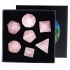 rockcloud Rose Quartz Crystal DND Polyhedral Dice Set of 7, Healing Crystal Stone Hand-Made Dices with Dice Box for RPG MTG Table Games Home Office Decor view 1
