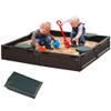 Outsunny Kids Outdoor Sandbox with Cover Garden Bed Sand Pit, Easy Assembly Children's Square Sandbox for Backyard, Brown, 48.5" x 48.5" x 8.25" view 1