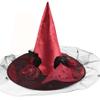 Skeleteen Deluxe Pointed Witch Hat - Glamorous Red Witches Accessories Fancy Satin Hat with Bow, Spiders and Black Feathers view 1