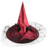 Skeleteen Deluxe Pointed Witch Hat - Glamorous Red Witches Accessories Fancy Satin Hat with Bow, Spiders and Black Feathers view 3
