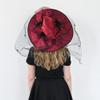 Skeleteen Deluxe Pointed Witch Hat - Glamorous Red Witches Accessories Fancy Satin Hat with Bow, Spiders and Black Feathers view 4