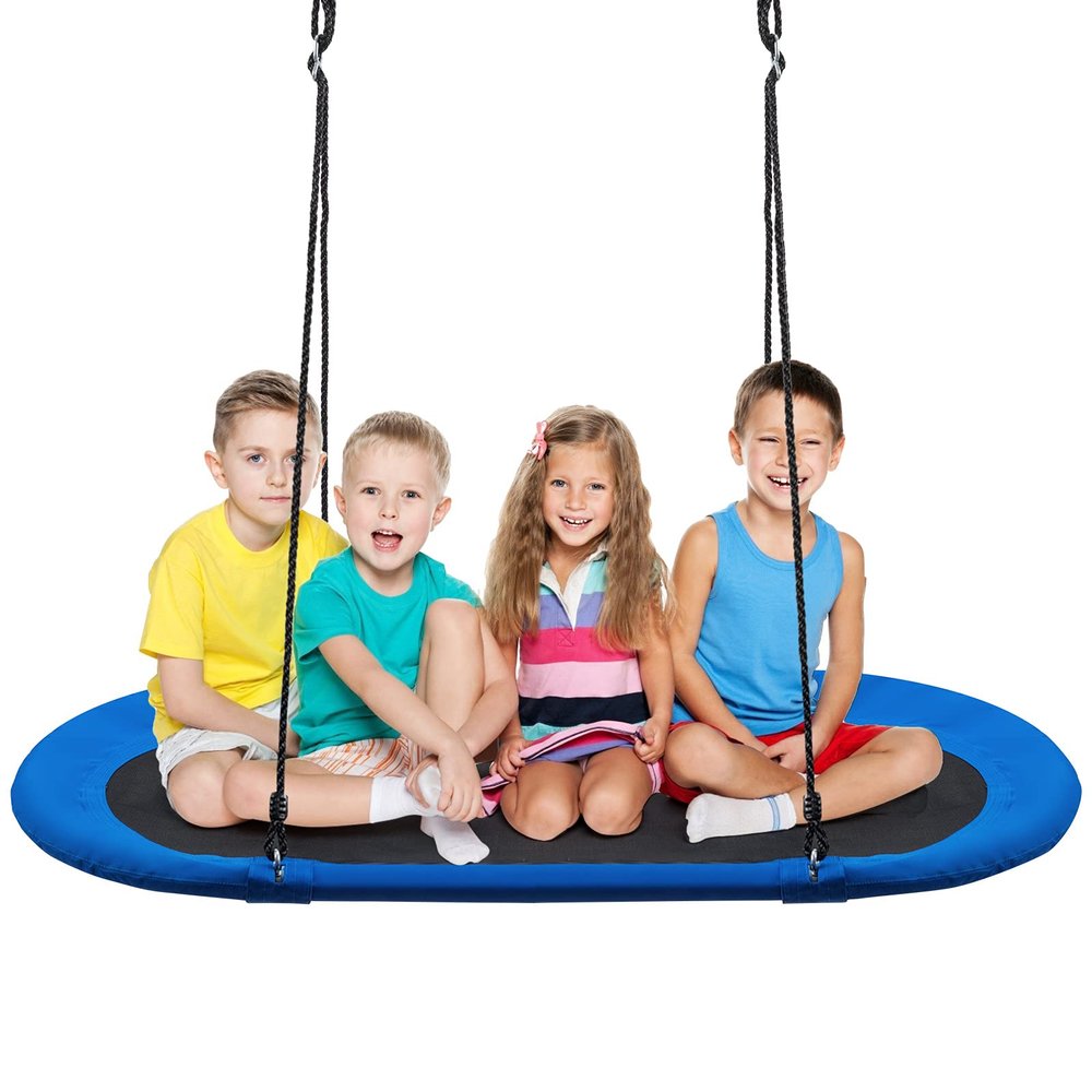 ARLIME 60 Flying Saucer Tree Swing, Oval Outdoor Flying Swing with Hanging Straps, Hooks, 700lbs Weight Capacity, Waterproof Platform Swing for Playground, Backyard, Playroom (Blue)