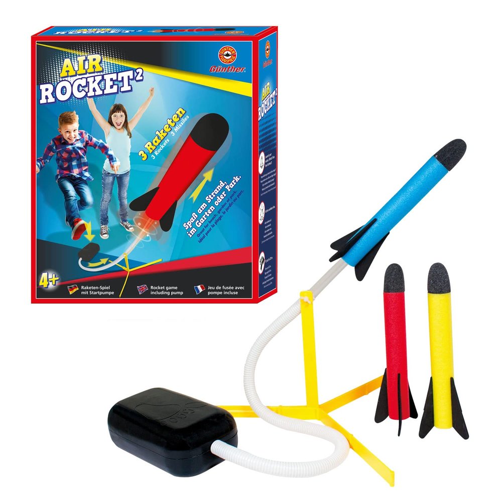 Paul Gnther 1556 Air Rocket Rocket Game with Launch Pump and 3 Foam Rockets for Children from 4 Years, Fun on The Beach, in The Garden or in The Park, New