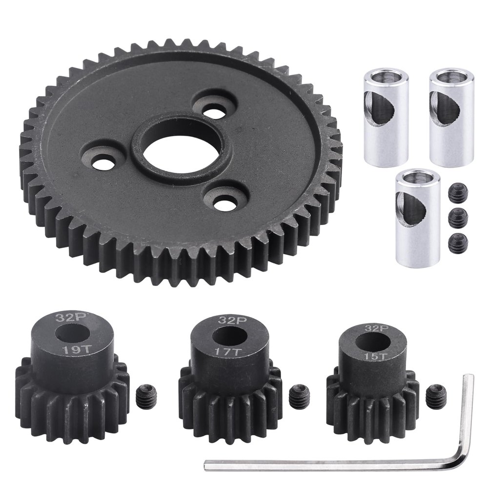 AllinRC 54T 0.8 32 Pitch Metal Steel 3956 Spur Gear with 15T 17T 19T Pinions Gear Sets Motor Gears for 1/10 Traxxas Slash 4x4 4WD/2WD VXL Rustler 2WD/4x4 Rally VXL Stampede 4x4 Summit E-REVO Parts