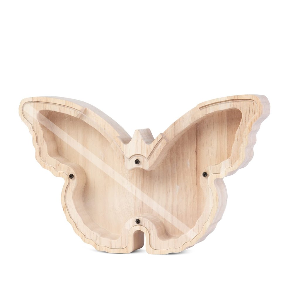 Nobelook Custom Wooden Piggy Bank Personalized Dinosaur Animal Engraved Name Coin Cash Box Christmas Birthday Funny Gift for Kids Adults Boys Girls (Butterfly)