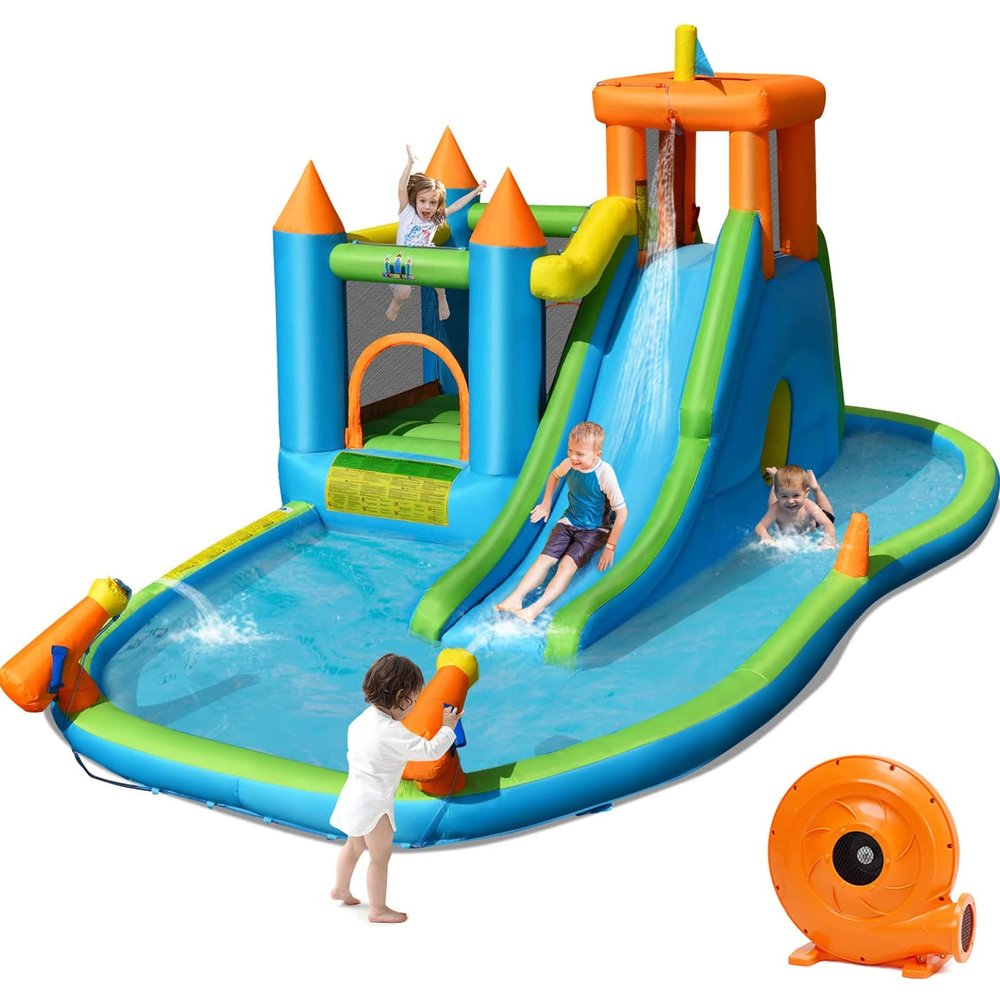 BOUNTECH Inflatable Water Slide, Water Slide Bounce House with Ball Pit Wet Dry for Kids Outdoor with Hide&Seek Cave, Splash Pool, 735w Blower, Water Slides Inflatables for Kids Backyard Party Gifts