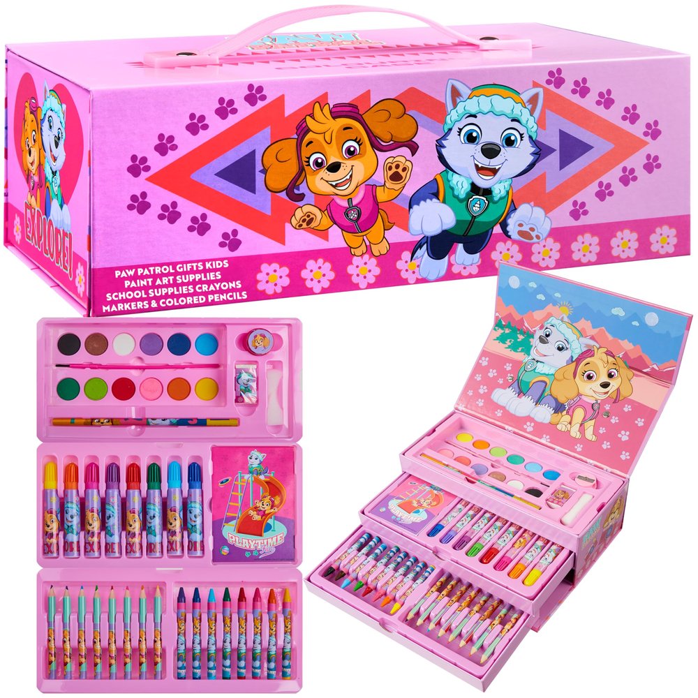 Paw Patrol Colored Pencils Art Supplies Kids Set Coloring Stationery Girls Boys Drawing Pencils Supplies Travel Case with Crayons Arts and Crafts for Kids 4-12 (Pink)