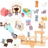 TQQFUN 43-Piece Cat Figurine Playset - Realistic Pet Care Center Role Play Toys for Kids, Toddlers, Boys and Girls view 1