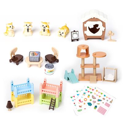 TQQFUN Pet Pretend Play Toys, 33 PCS Hamster Figures Playset Toy, Realistic Detailed Pet Care Center, Hamster Care Role Play Educational Toys, Gift for Kids Toddlers Boys and Girls