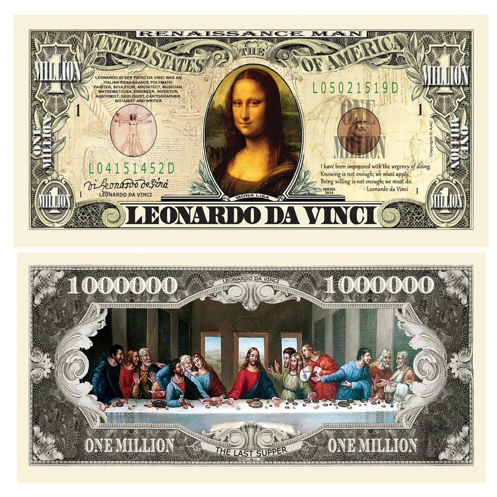 American Art Classics Pack of 100 - Leonardo Davinci Million Dollar Bill - Da Vinci Collectible Novelty