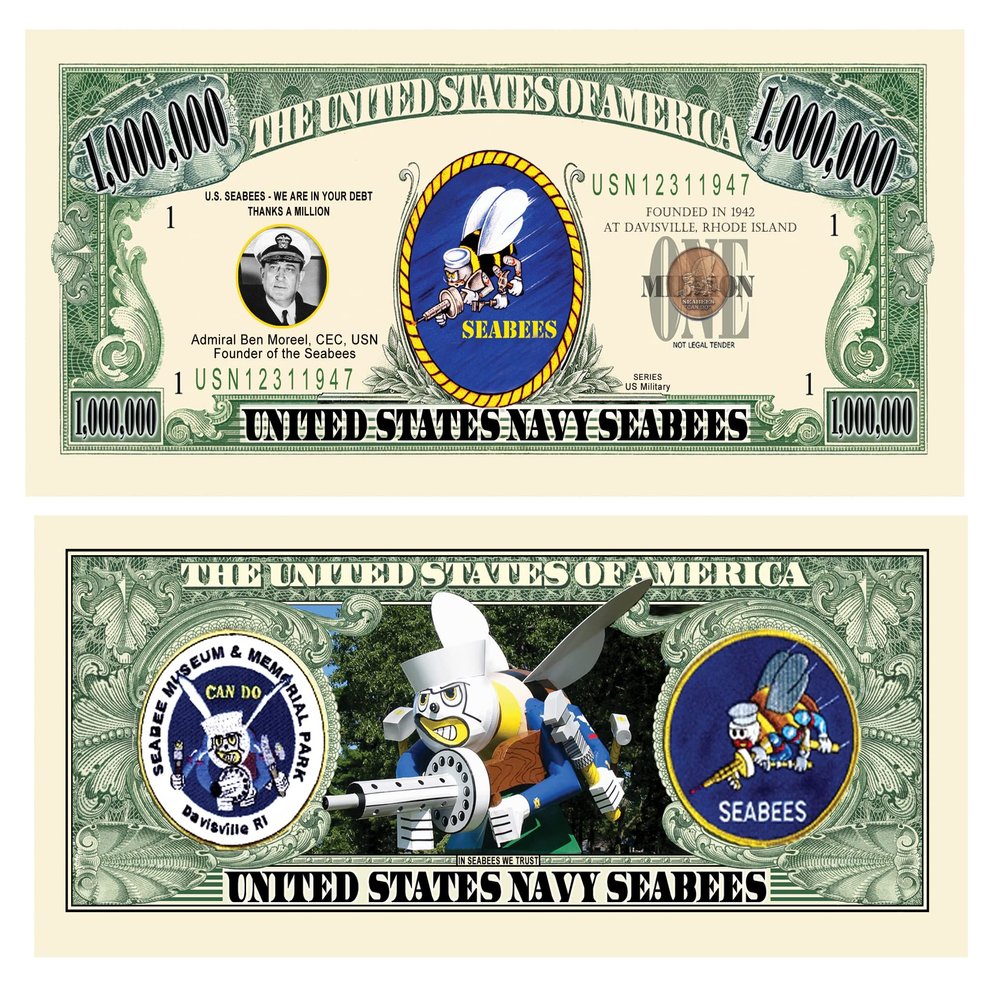 American Art Classics Pack of 25 - Seabee Million Dollar Bill - Fun Gift Or Keepsake for Members of The US Navy Construction Battalion