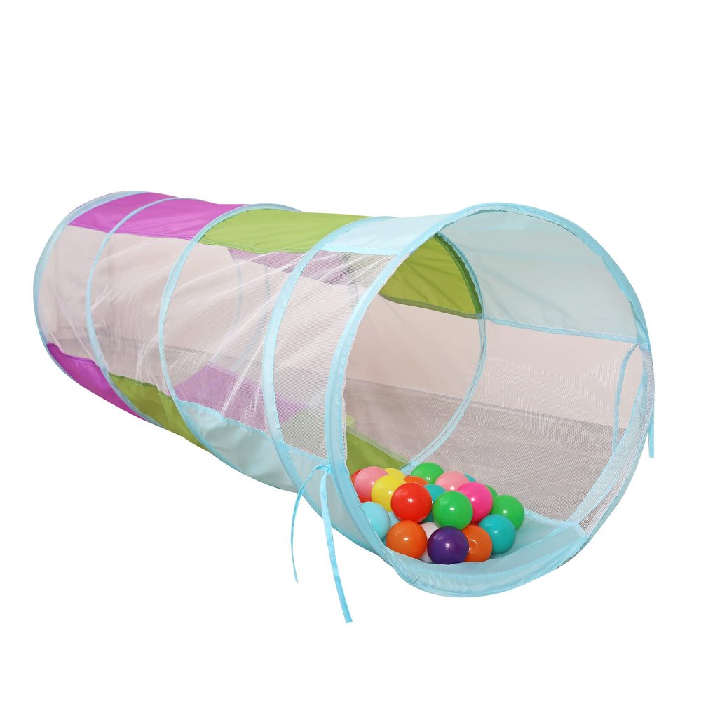LimitlessFunN Crawling Kids Play Tunnel [ Pop Up Portable Rainbow Tunnel ] for Children, Toddlers, Boys & Girls, Pet, Dogs & Cats, Indoor & Outdoor Toys (Purple, Blue, Green with mesh)