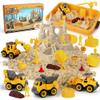 OENUX Play Sand Construction Set, Beach Building Castle Kit w/ 2.2lbs Play Sand, 4 Take Apart Construction Trucks Toys and Signs, Sensory Sandbox with Cover for Boy Girl Kid Toddlers Age 3-8 view 1