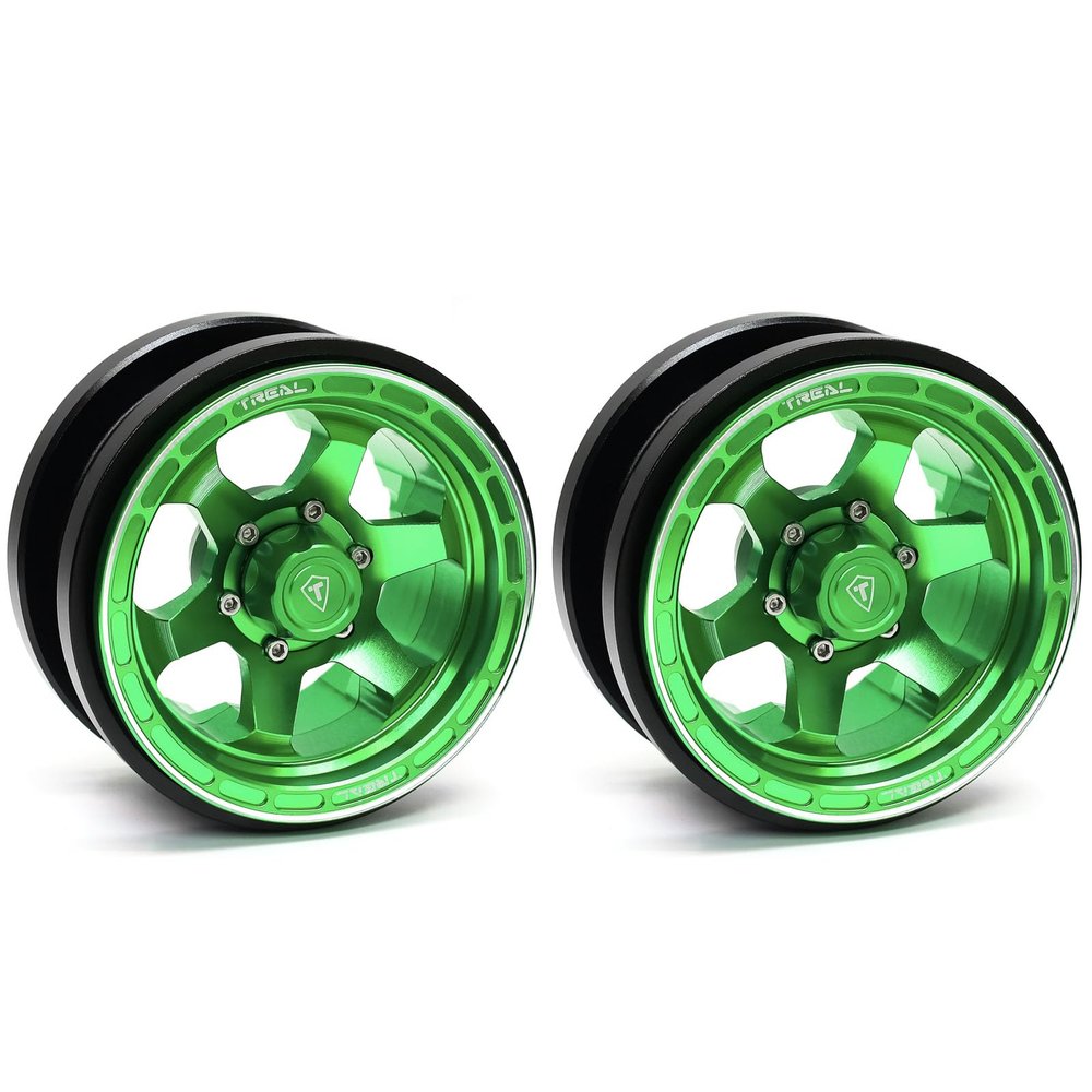 Treal SCX6 Wheels 2.9'' Beadlock Wheels (2) CNC Machined, Compatible with Axial SCX6 Tires, 1/6 Scale Rock Crawler, Green