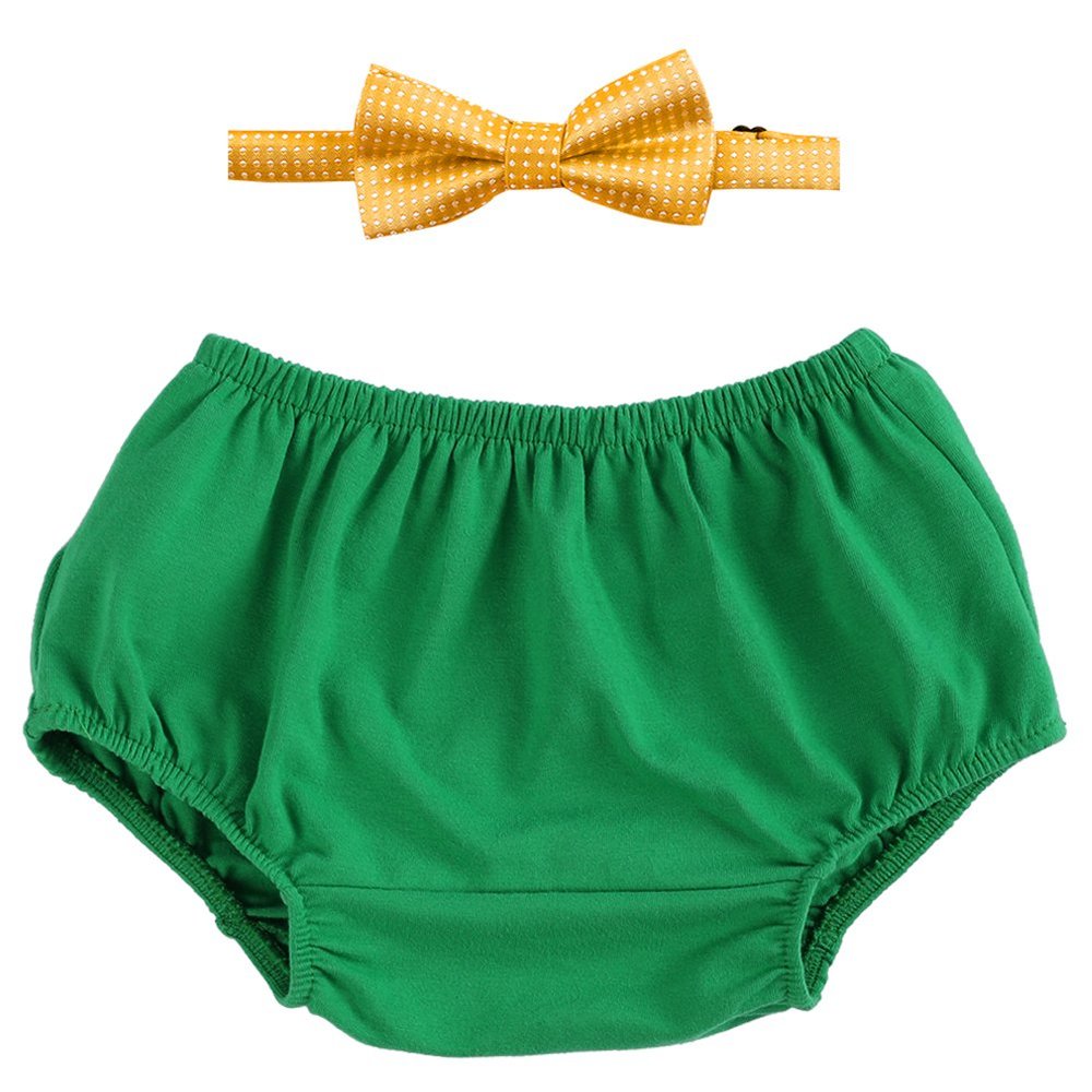 1st Birthday Outfit Boy Baby WILD ONE 1/2 First Second 2nd Birthday Summer Diaper Cover Pants Bloomers Bowtie Easter Party Cake Smash Party Photo Shoot Green + Yellow 3-24 Months