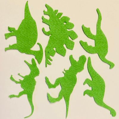 6 x Dinosaur Green Felt Pieces 3" high (6 Different Designs) Dino T-Rex Craft Embellishment