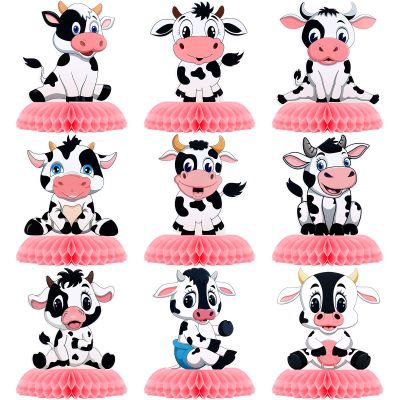 9 Pcs Cow Print Honeycomb Centerpieces Pink Cow Theme Honeycomb Table Topper Decorations Farm Animal Birthday Supplies Western Party Favors