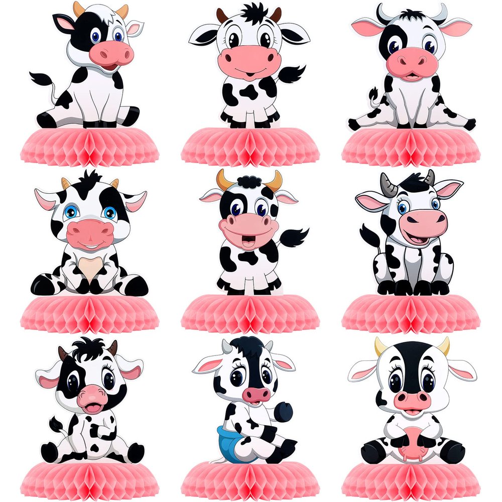 9 Pcs Cow Print Honeycomb Centerpieces Pink Cow Theme Honeycomb Table Topper Decorations Farm Animal Birthday Supplies Western Party Favors