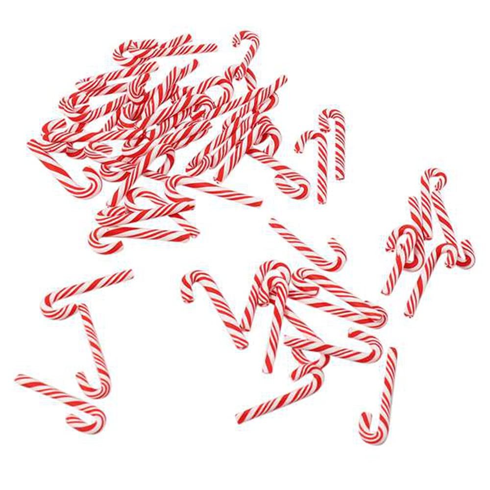 Exogio 100Pcs Red and White Handmade Christmas Candy Cane Miniature Food Dollhouse Home Decor Clay Candy Cane