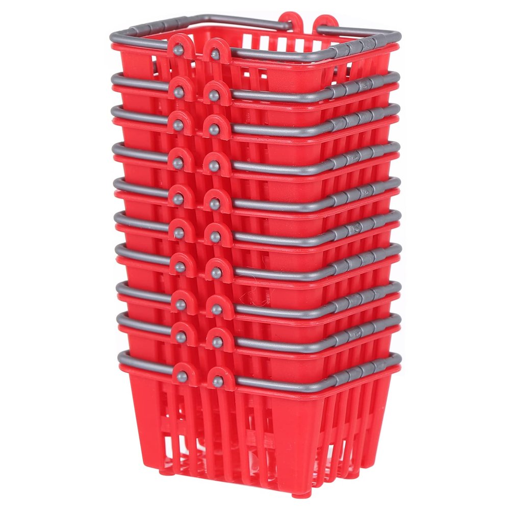 Toddmomy 10Pcs Dollhouse Shopping Baskets Mini Shopping Basket Plastic Supermarket Basket with Handles for Dollhouse DIY Crafts (Red)