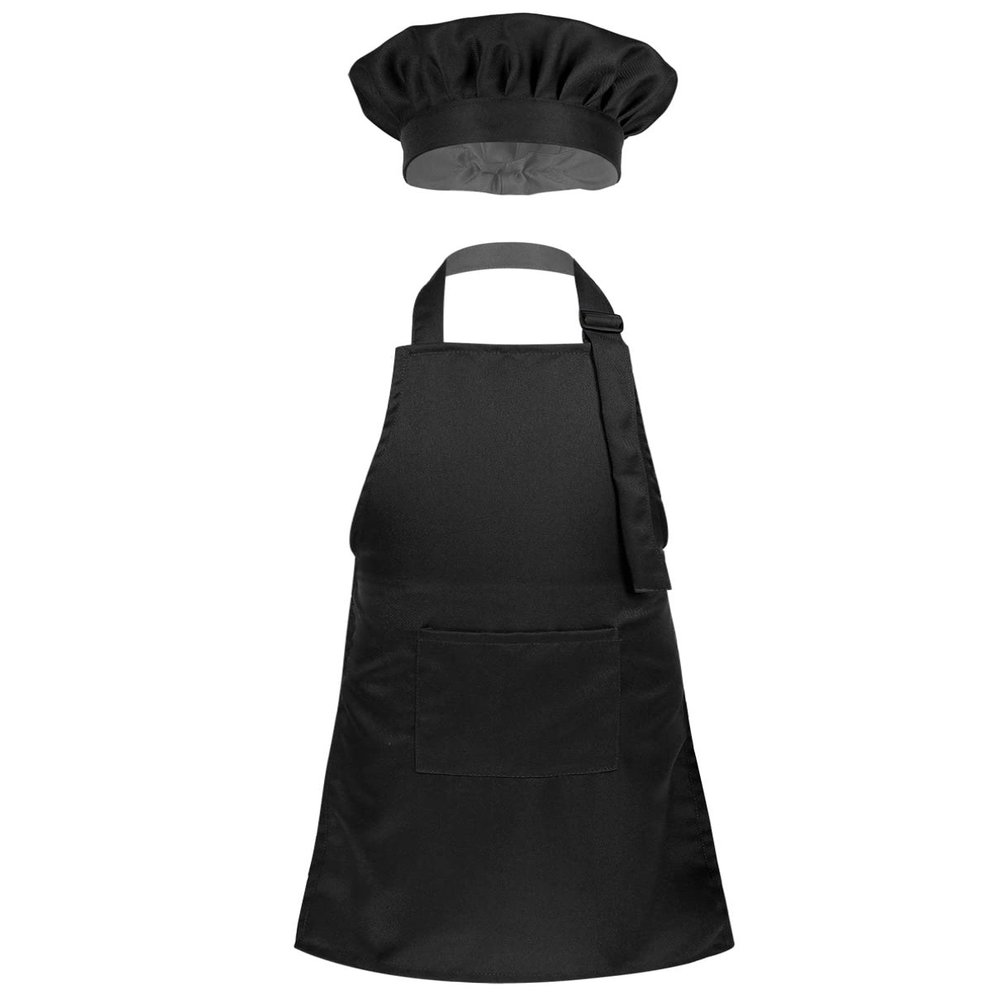 Sywiyi Kids Girls 2pcs Kitchen Cooking Costumes Sets Chef Apron with Hat Baking Painting Outfits Black Small