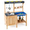 Costzon Mud Kitchen, Wooden Kitchen Playset w/Realistic Utensils, Removable Sink, Top Cup Holders, Hooks, Oven Door, 2 Shelf Storage, Outdoor Mud Kitchen for Kids 3-8 Years Old view 1