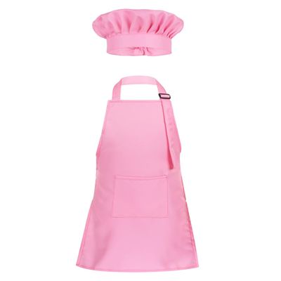 Sywiyi Kids Girls 2pcs Kitchen Cooking Costumes Sets Chef Apron with Hat Baking Painting Outfits Pink Large