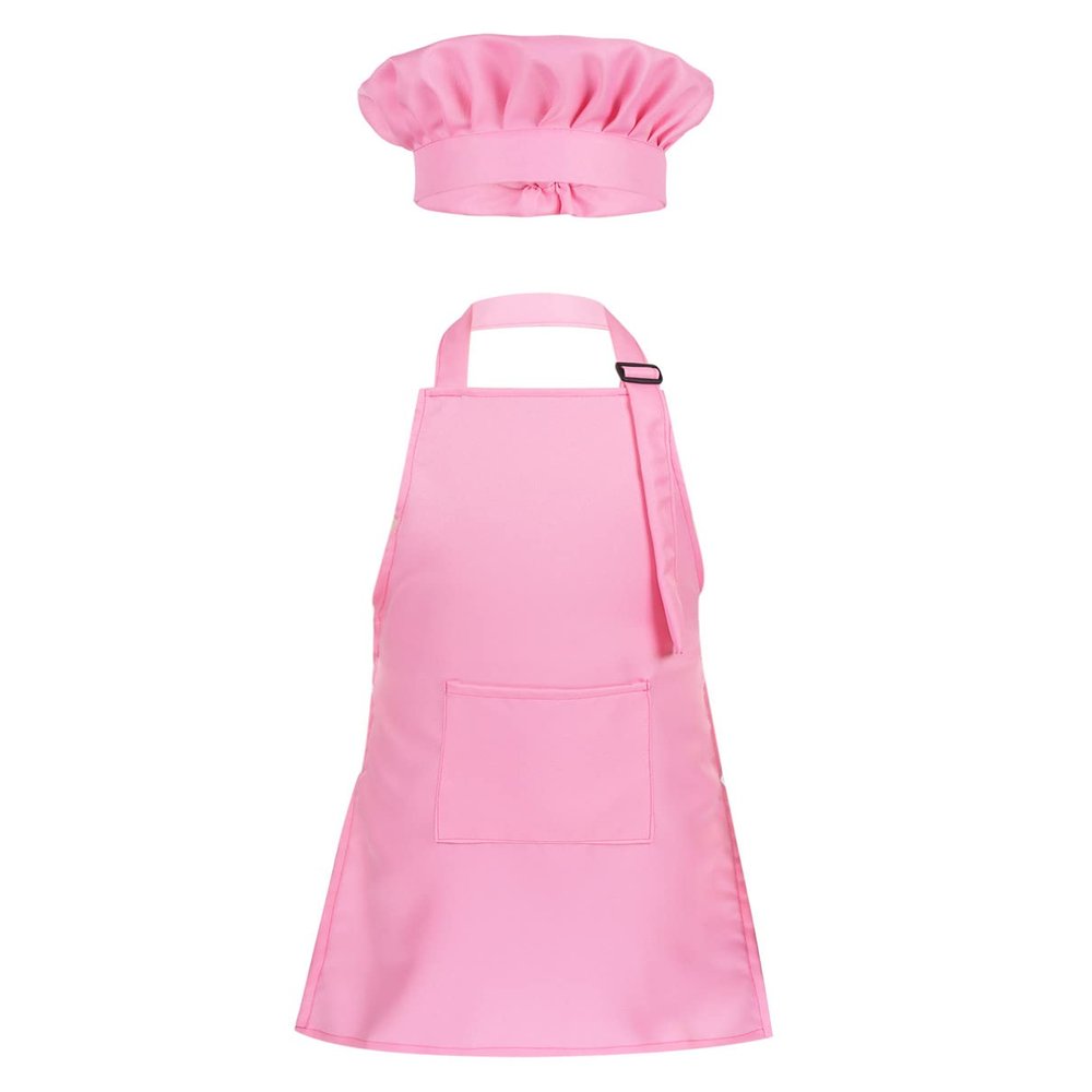 Sywiyi Kids Girls 2pcs Kitchen Cooking Costumes Sets Chef Apron with Hat Baking Painting Outfits Pink Large