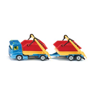 siku 1695, Truck with Skip and Trailer, Toy Truck, Metal/Plastic, Multicolour, with Container and Moveable Skip