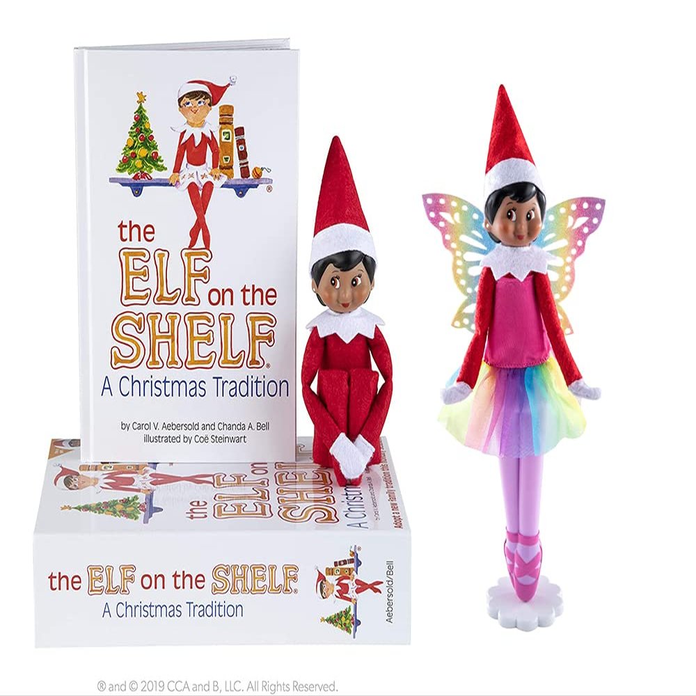 The Elf on The Shelf Scout Girl (Dark Tone/Brown Eyed Girl) Box Set, Storybook and Magifreez Rainbow Snow Pixie Accessory [Multi-Item Bundle]
