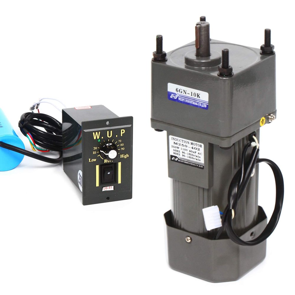 110V 250W AC Gear Motor Electric Single-Phase Gear Motor 0-135RPM Electric Variable Speed Adjustable Controller Governor Geared Motor, Reduction Ratio: 1:10 (10K)