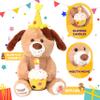 Hopearl Adorable Happy Birthday Dog with Glowing Cupcake Musical Stuffed Animal Puppy Singing and Shaking Plush Toy Interactive Animated Kids Gifts, Brown, 15'' view 4