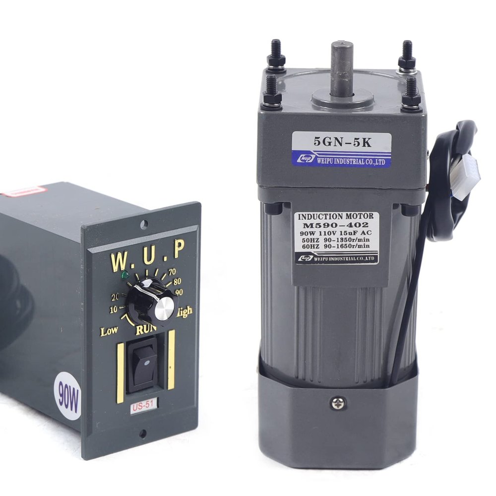 110V 90W AC Gear Motor Electric Single-Phase Gear Motor 0-270 RPM Electric Variable Speed Adjustable Controller Governor Geared Motor, Reduction Ratio: 1:5 (5K)