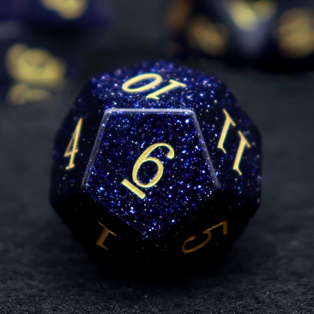 Haxtec Blue Sandstone Gemstone Dice Polyhedral DND Dice Set with Dice Case D&D Compatible with Dungeons and Dragons TTRPG DND Master Gift