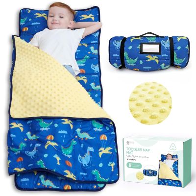 ACRABROS Toddler Nap Mat with Pillow and Blanket, Extra Large Rolled Napping Mats,Slumber Bags for Boys Girls,Kids Sleeping Bag for Daycare, Preschool Travel Camping, Dinosaur