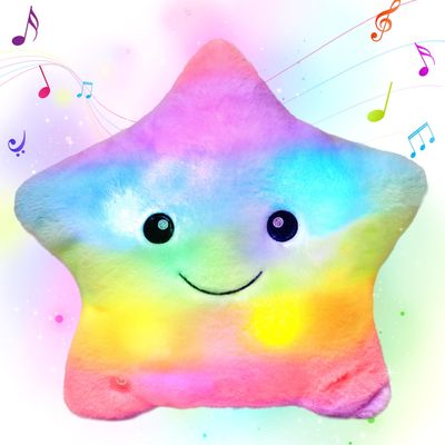 Cuteoy 13" Musical Rainbow Star Plush Pillow Glowing Twinkle Night Light Stuffed Animal LED Toys Adjustable Volume Birthday for Girls Boys
