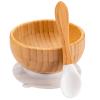 Baby Bamboo Bowls with Suction and Matching Spoon Set, 3 Piece Feeding Supplies Set for Infant, Toddlers, Detachable Silicone Suction Stay Put Base for Wooden Bowl, Plate view 1