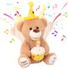 Hopearl Adorable Happy Birthday Teddy Bear with Glowing Cupcake Musical Stuffed Animal Bear Singing and Shaking Plush Toy Interactive Animated Kids Gifts, Brown, 15 view 1