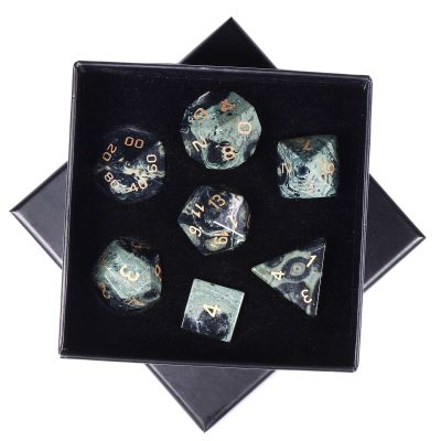 SUNYIK 7 PCS Polished Crystal Stone Polyhedral DND Dice Set for for RPG MTG Table Games, DND Game Dice Polyhedral Dungeons and Dragons for Office Home Decoration, Kambaba Jasper