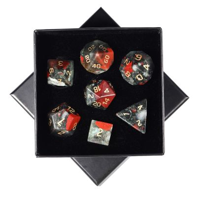 SUNYIK 7 PCS Polished Crystal Stone Polyhedral DND Dice Set for for RPG MTG Table Games, DND Game Dice Polyhedral Dungeons and Dragons for Office Home Decoration, Dragons Blood