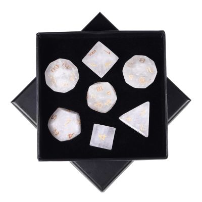 SUNYIK 7 PCS Polished Crystal Stone Polyhedral DND Dice Set for for RPG MTG Table Games, DND Game Dice Polyhedral Dungeons and Dragons for Office Home Decoration, Rock Quartz