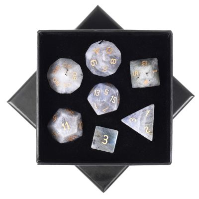 SUNYIK 7 PCS Polished Crystal Stone Polyhedral DND Dice Set for for RPG MTG Table Games, DND Game Dice Polyhedral Dungeons and Dragons for Office Home Decoration, Labradorite